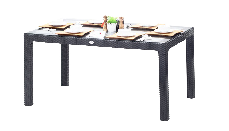 NOVUSSI MASA CLASSI RATTAN 90*150 CAMLI ANTRASIT R004-046