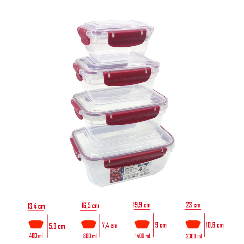 DUNYA SAKLAMA KABI 4 LU DIKDORTGEN MASTER (400-800-1400-2300 ML) 30819