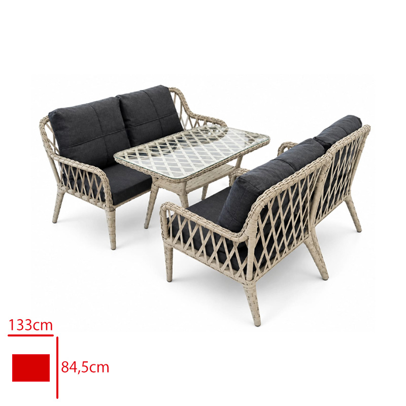 LEVA GARDEN ELIF OTURMA GRUBU RATTAN 4 KISILIK ANTRASIT/FUME 1 IKILI + 2 TEKLI + 1 SEHPA LV-100005