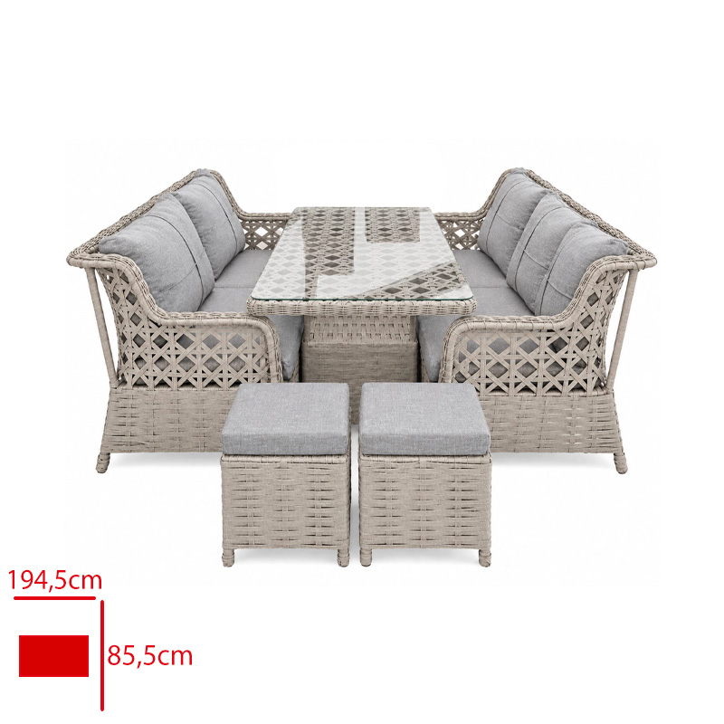 LEVA GARDEN IREM OTURMA GRUBU RATTAN 7 KISILIK ACIK GRI 1 UCLU + 2 TEKLI +1 SEHPA + 2 PUFF LV-100007