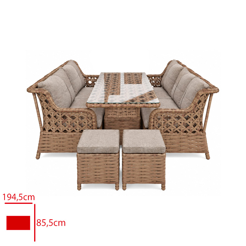 LEVA GARDEN IREM OTURMA GRUBU RATTAN 7 KISILIK CAPPUCINO 1 UCLU + 2 TEKLI+1 SEHPA + 2 PUFF LV-100009