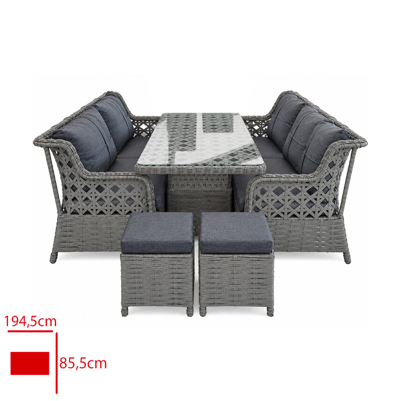 LEVA GARDEN IREM OTURMA GRUBU RATTAN 7 KISILIK ANTRASIT/FUME 1 UCLU+2 TEKLI+1 SEHPA+2 PUFF LV-100008