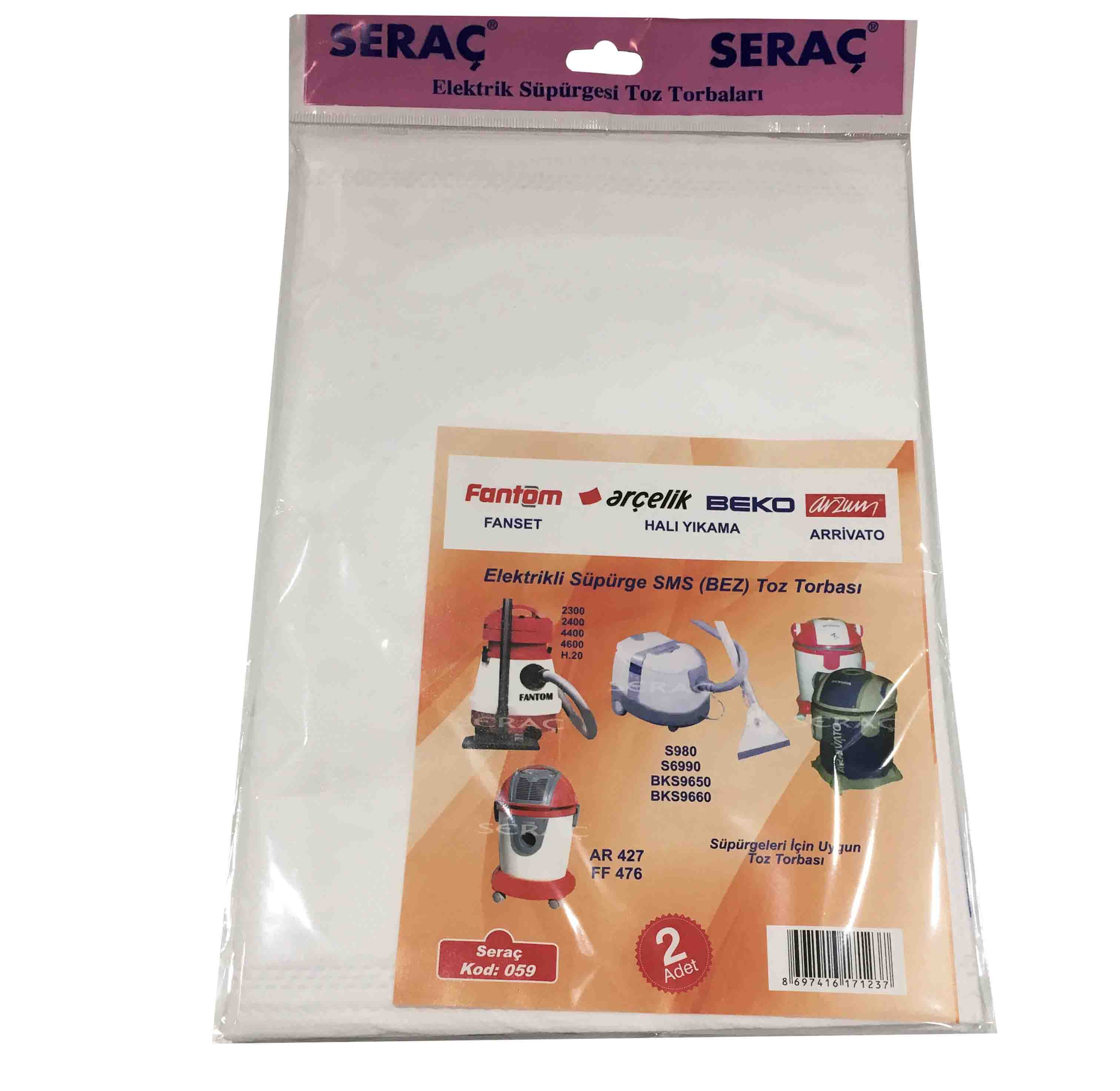 SERAC ELEKTRIK SUPURGESI TOZ TORBASI 2 LI FANTOM/ARCELIK/ARZUM 059
