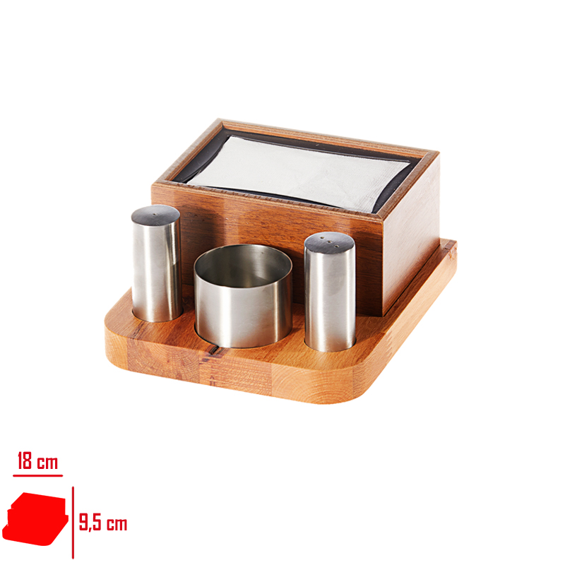 BIRADLI TUZLUK TAKIMI DISPENSER PECETELIKLI AHSAP 4 LU GRV-299
