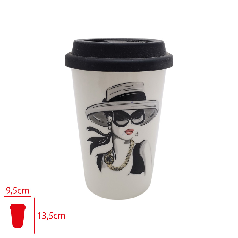 LEVA PORSELEN KUPA BARDAK SILIKON KAPAK WOMAN 400 ML LV-41023