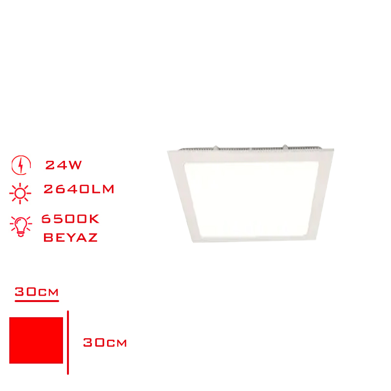 LEVA LED PANEL KARE SIVA ALTI 24W 30*30 BEYAZ ISIK LV-3099 / 6