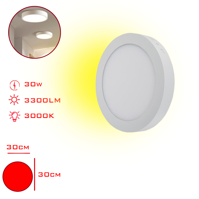 LEVA LED PANEL YUVARLAK SIVA USTU 30W SARI ISIK BEYAZ CERCEVE LV-3154 / 3R (W)