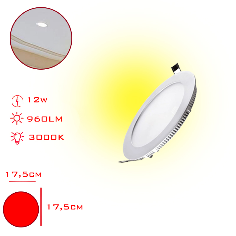 LEVA LED PANEL YUVARLAK SLIM SIVA ALTI 12W SARI ISIK 17,5 CM LV-3092 / 3