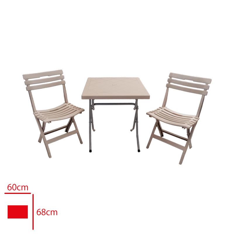 LEVA PIKNIK SETI CAPPUCINO MASA 60*60 METAL AYAK + 2 SANDALYE PLASTIK