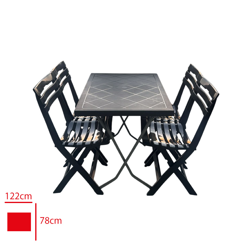 LEVA PIKNIK SETI ANTRASIT MASA 60*90 METAL AYAK + 4 SANDALYE PLASTIK