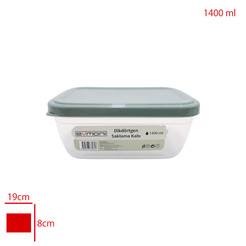 EVMONI SAKLAMA KABI DIKDORTGEN 1400 ML