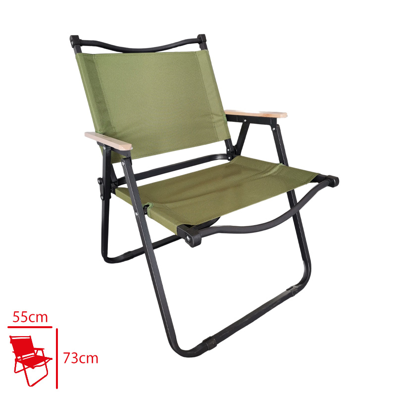 LEVA GARDEN PLAJ SANDALYESI KATLANIR AHSAP KOLLU SIYAH ISKELET KOYU YESIL KUMAS 55*7,5*73 CM