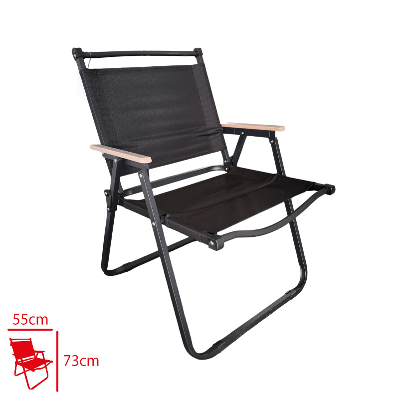 LEVA GARDEN PLAJ SANDALYESI KATLANIR AHSAP KOLLU SIYAH ISKELET SIYAH KUMAS 55*7,5*73 CM