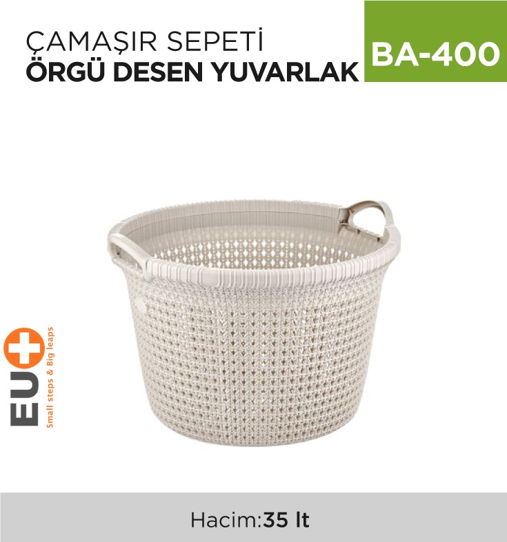 ÇAMAŞIR SEPETİ ÖRGÜ DESEN YUVARLAK (35 LT) (8034)