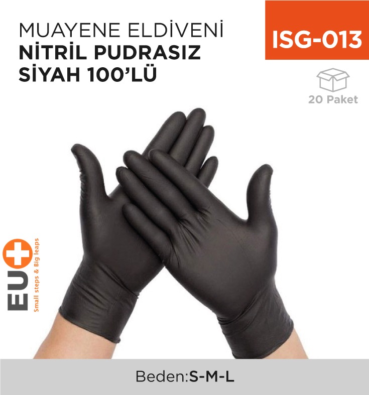 MUAYENE ELDİVENİ NİTRİL PUDRASIZ SİYAH 100LÜ