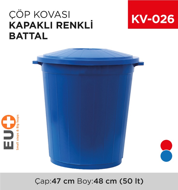 BATTAL ÇÖP KOVASI KAPAKLI RENKLİ 50 LT (UP 104)(AFORM)