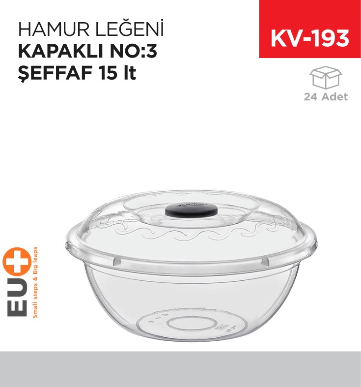 HAMUR LEĞENİ KAPAKLI NO:3 ŞEFFAF (15 LT) (E-103)