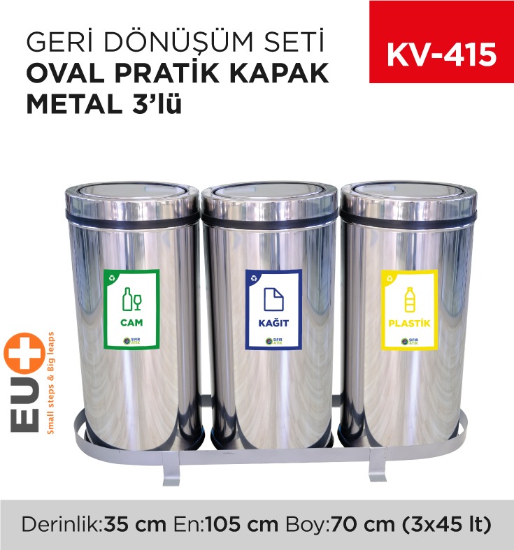 GERİ DÖNÜŞÜM SETİ OVAL PRATİK KAPAK METAL 3LÜ