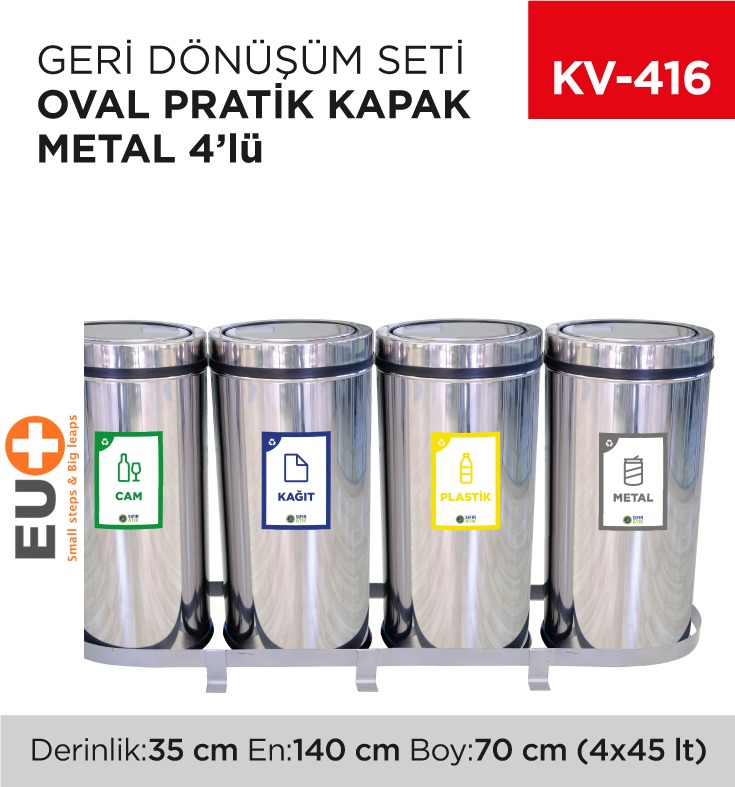 GERİ DÖNÜŞÜM SETİ OVAL PRATİK KAPAK METAL 4LÜ