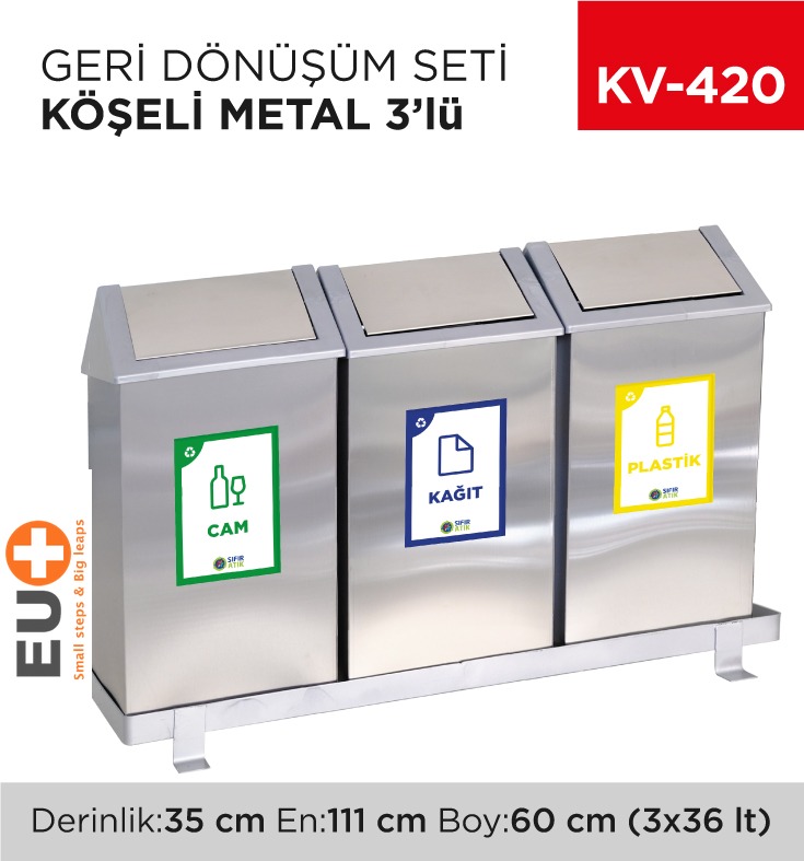 GERİ DÖNÜŞÜM SETİ KÖŞELİ METAL 3LÜ
