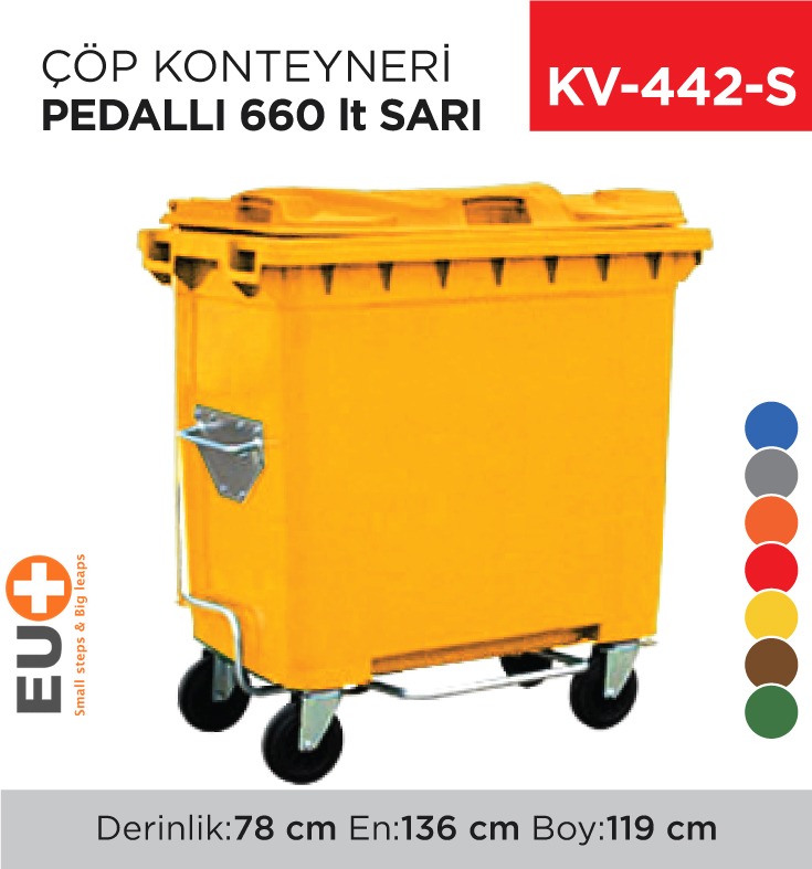 ÇÖP KONTEYNERİ PEDALLI 660 LT SARI
