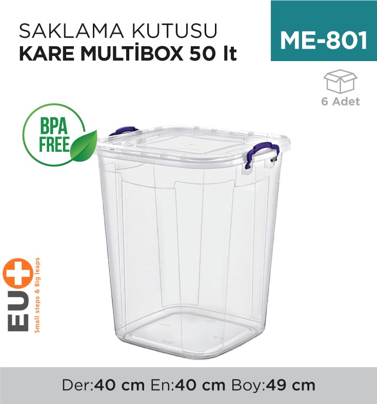 SAKLAMA KUTUSU KARE M.BOX 50 LT ŞEFFAF (E-630)