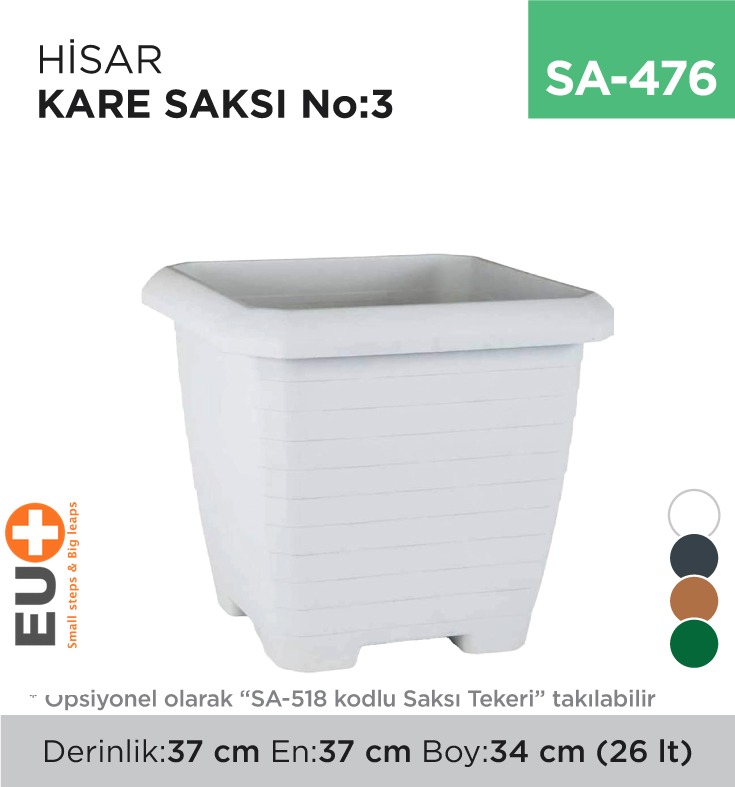 HİSAR KARE SAKSI NO:3 TABAKSIZ (26 LT) (HK03)