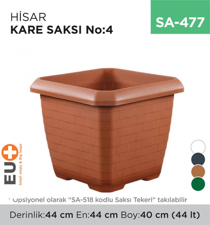 HİSAR KARE SAKSI NO:4 TABAKSIZ (44 LT) (HK04)