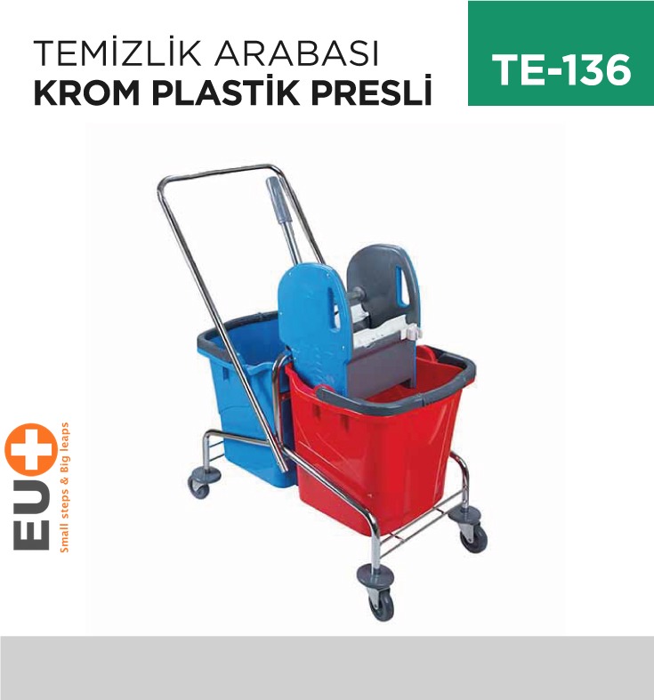 TEMİZLİK ARABASI KROM PLASTİK PRESLİ (CK753)