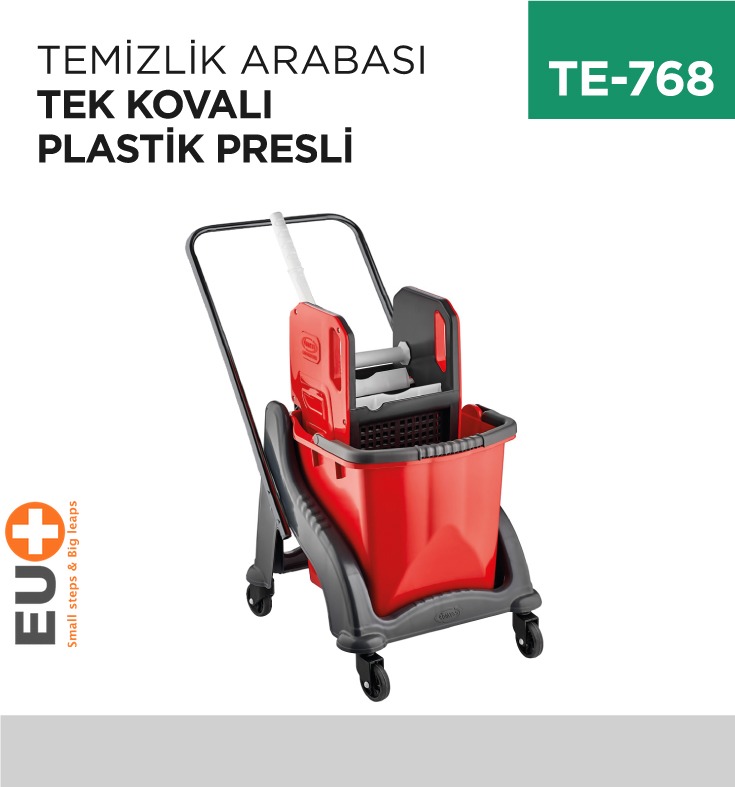 TEMİZLİK ARABASI TEK KOVALI PLASTİK PRESLİ