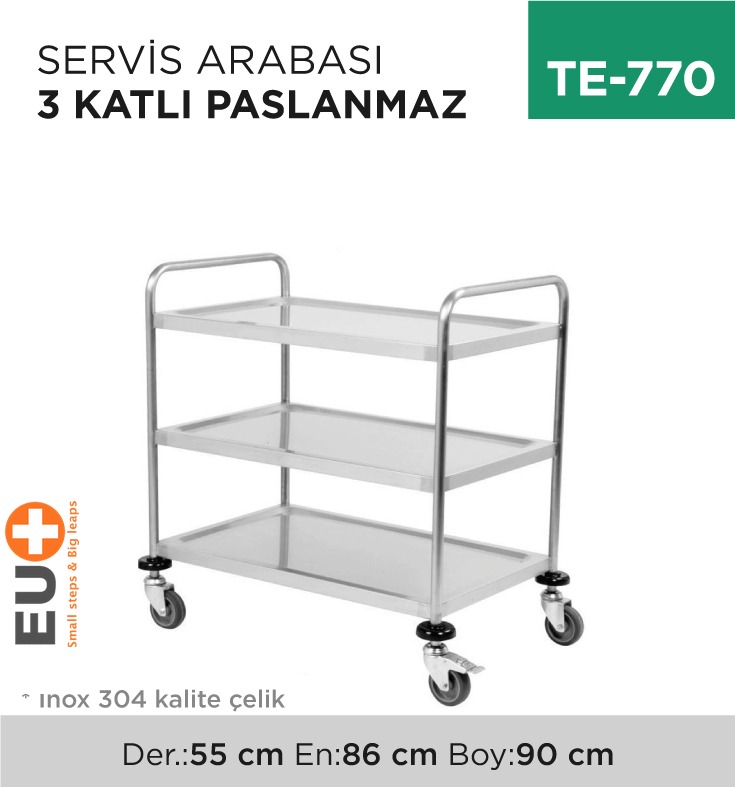 SERVİS ARABASI 3 KATLI PASLANMAZ (CAS-02)