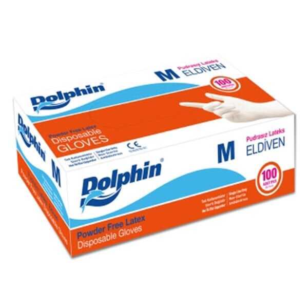 Dolphin Lateks Pudrasız Muayene Eldiveni Orta