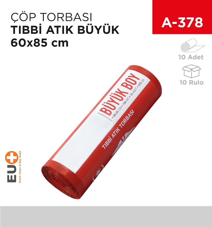Çöp Torbası Tıbbi Atık Rulo Büyük 60*85 Cm (10'Lu) (470Gr) - Koli:10 Adet
