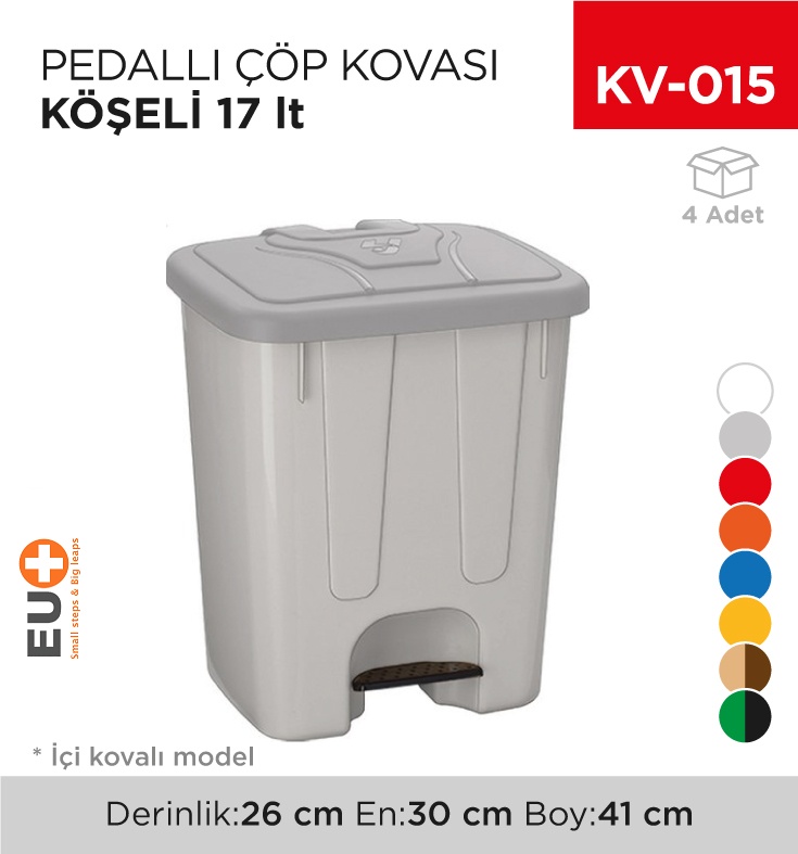 Pedallı Çöp Kovası Köşeli 17 Lt (4245) - Koli:4 Adet